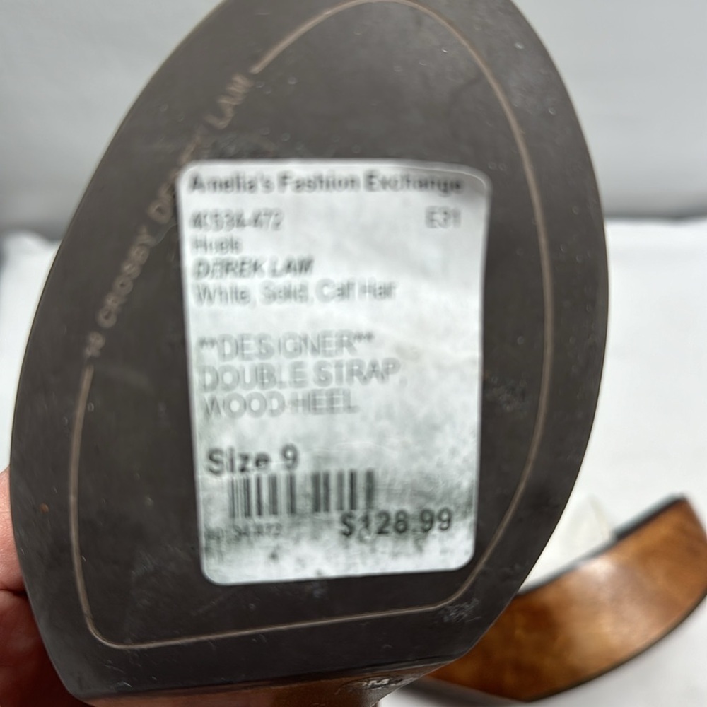 10 Crosby Derek Lam Calf Fur Wooden Heel Sandals, 9 - Picture 10 of 10
